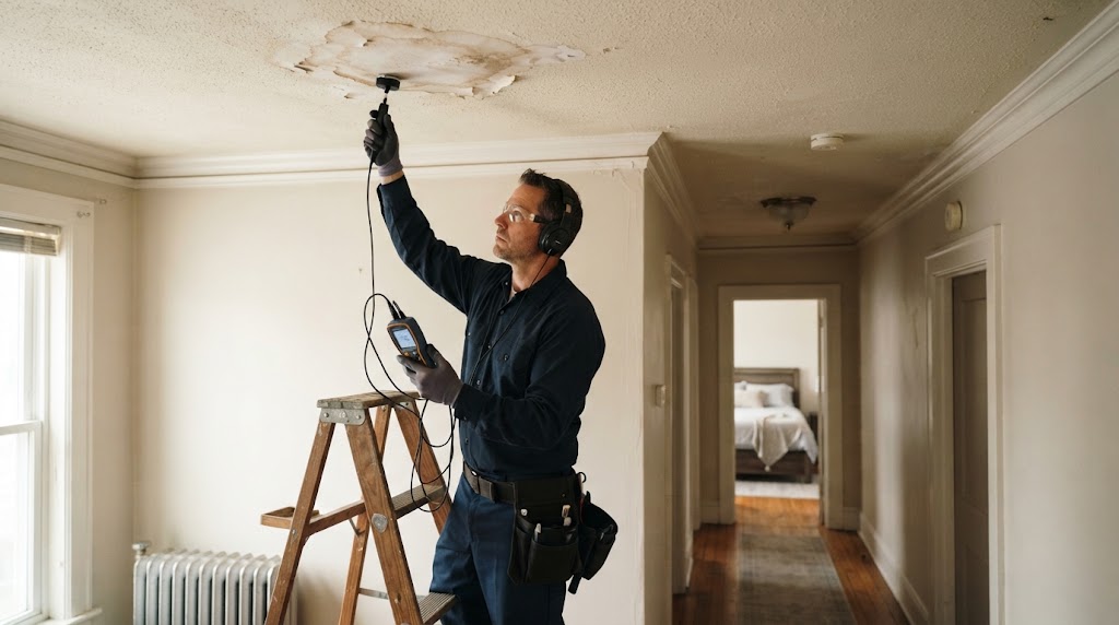 Condo leak detection Plainfield NJ showing ceiling inspection