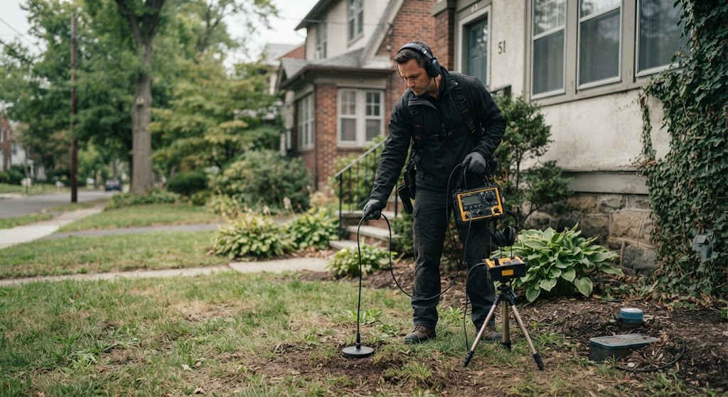 Using acoustic equipment for main water line leak Plainfield